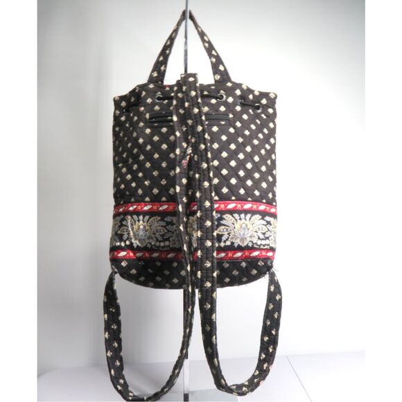 Vera Bradley MIMI Backpack Floral Black Red Retired Pattern Cotton Drawstring - Picture 3 of 6